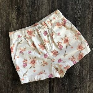 American Eagle White Floral Denim Shorts